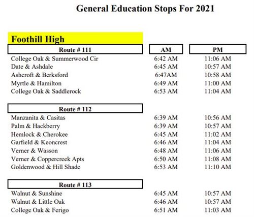 Bus Schedules 2020-2021
